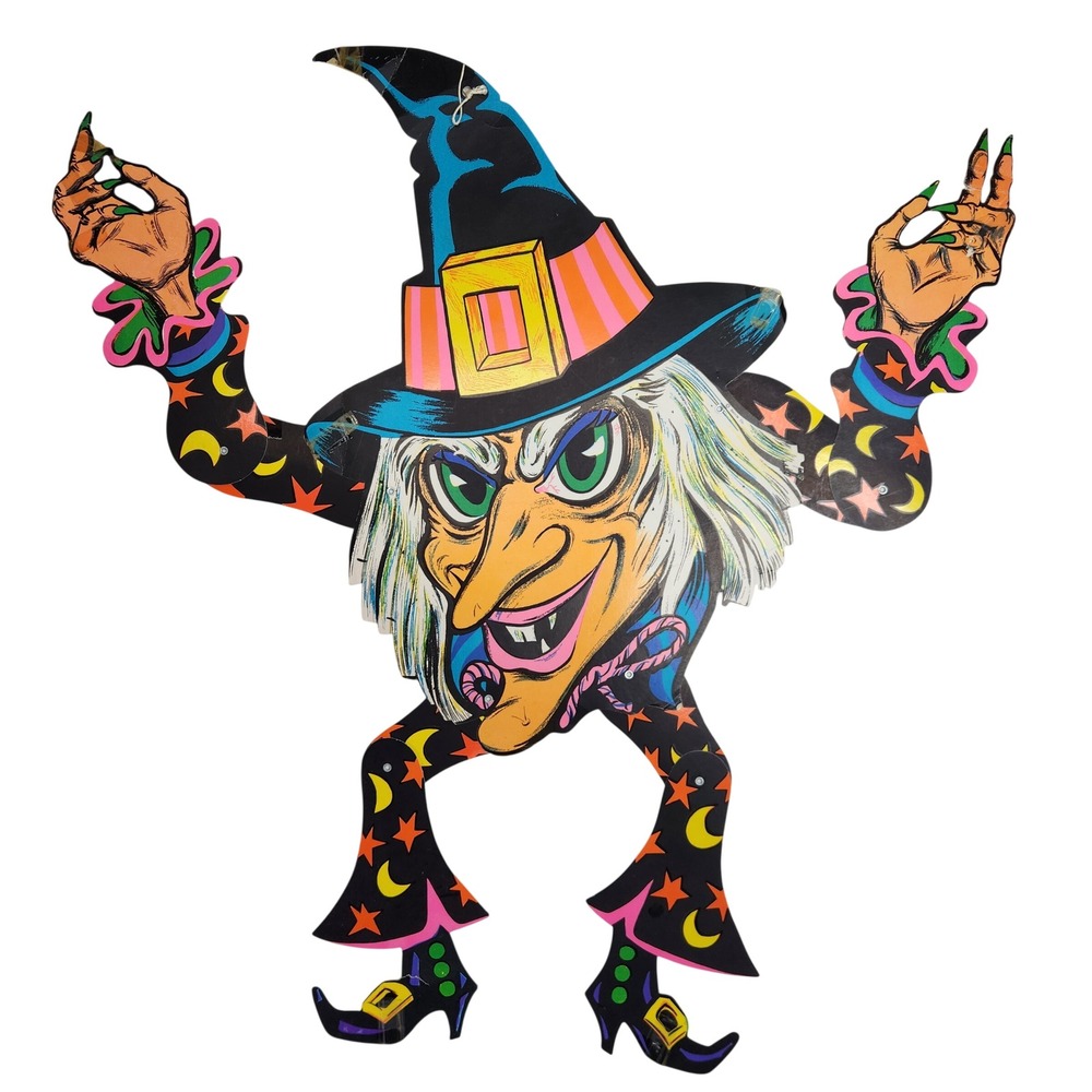 Vintage Beistle Co Jointed Halloween Witch Wall Decoration Psychedelic 70s 80s